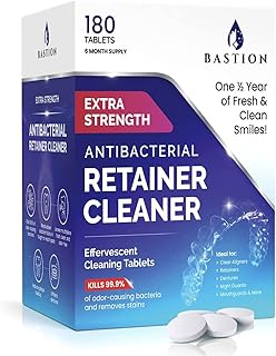 Retainer Cleaner &amp; Denture Cleanser - 180 Effervescent Tablets 6 Month Supply Removes Stains, Discoloration, Odors, Plaque Clear Aligners, Mouth Night Guard, All Dental/Oral Appliances