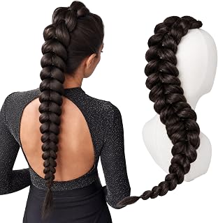 30 Inch Braided Ponytail Extension with Hair Tie, Black Brown