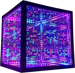 The Hyperspace Lighting Company HyperCube Infinity Cube LED Light - 10-Inch Sound Reactive Table Desktop Lamp - Cool &amp; Creative RGB Multicolor Decorative Mirror Art Desk Night Light